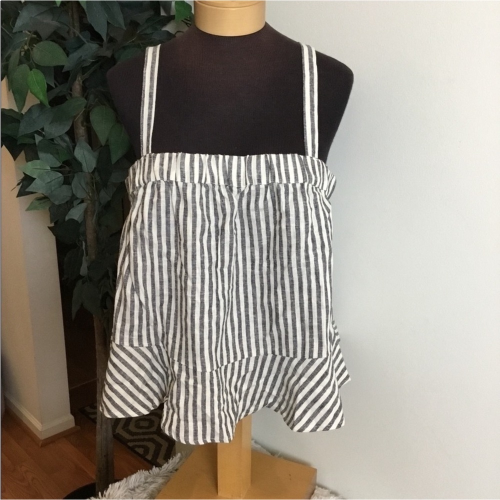 POPSUGAR Striped Linen Blend Crop Tank Top White Black XXL NWT